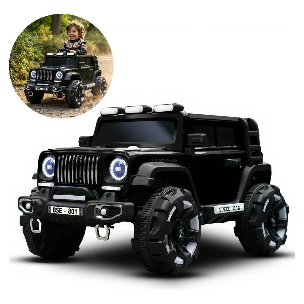 Imagem Mini Carro Elétrico Infantil 12v Preto Com Luz Som Controle Importway BW545PT