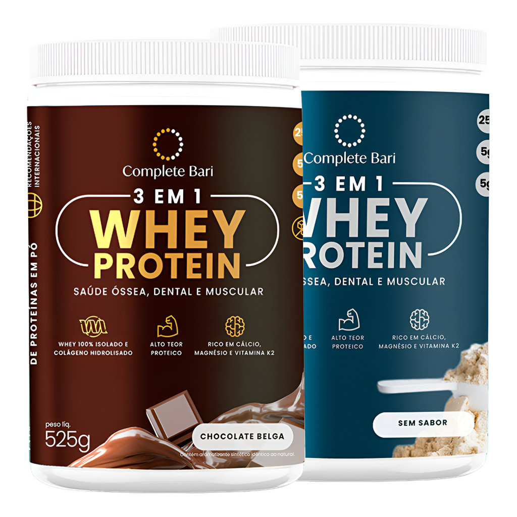 Kit 2 Whey Complete Bari 3 Em 1 Whey Protein Isolado Bcaa