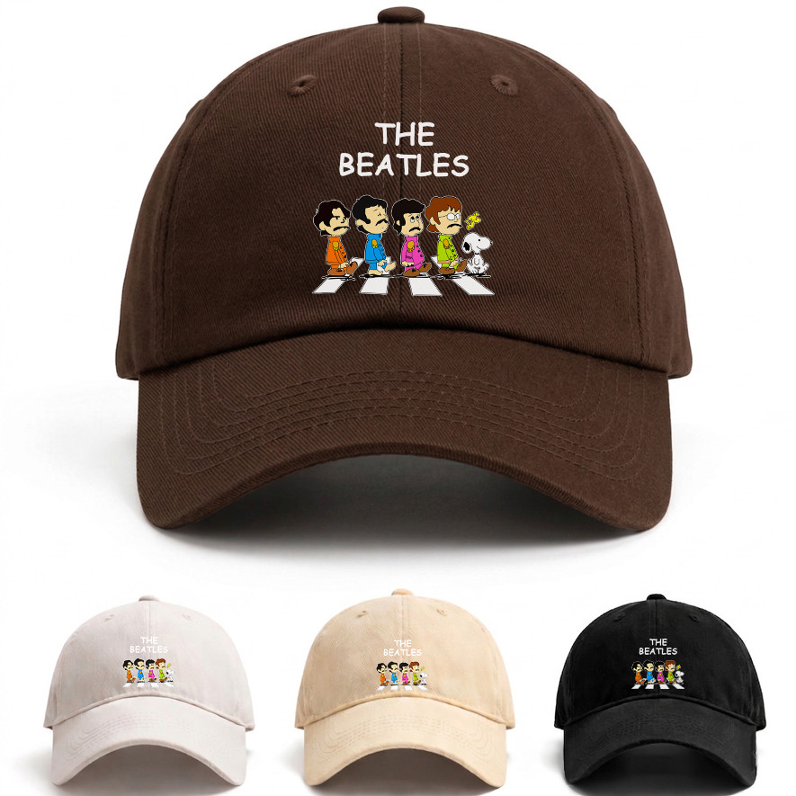 Boné Estiloso The Beatles Abbey Road Snoopy Peanuts Geek Music Branco Casual Confortavel Ajustável Streetwear