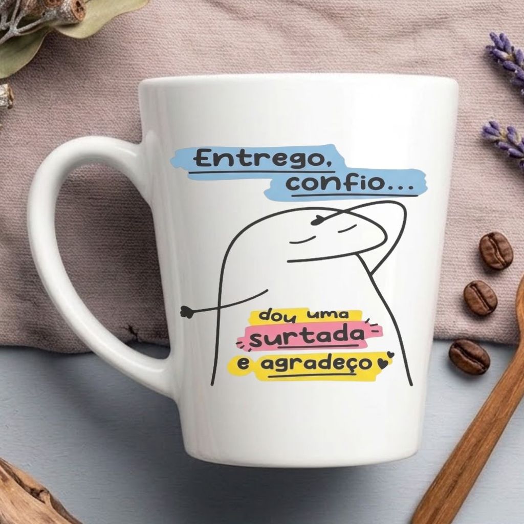 Caneca Flork Entrego Confio Surtada Porcelana 300ml Presente Criativo Divertida