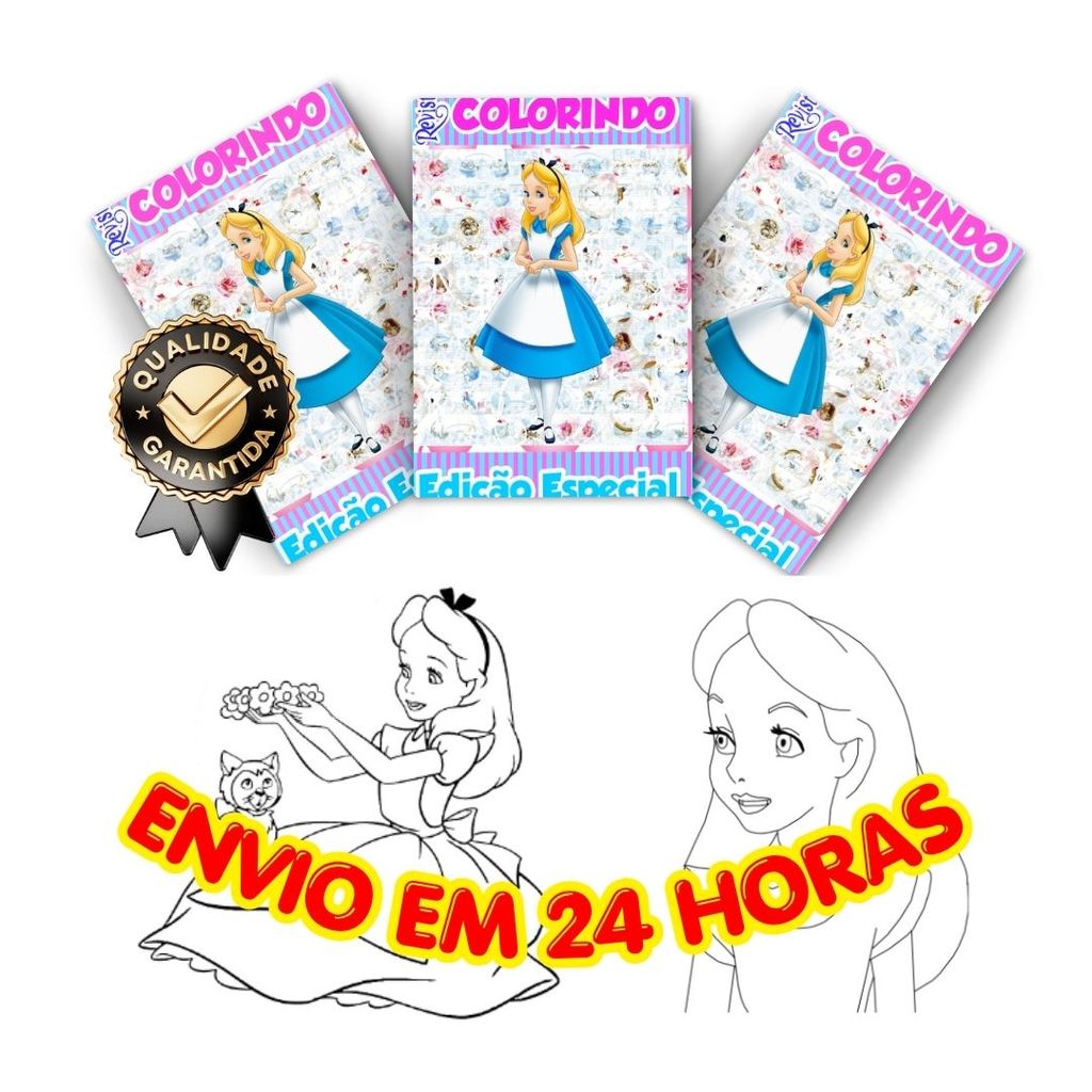 Lembrancinha Alice no País das Maravilhas Revistinha de Colorir Personalizada Nome Idade Festa