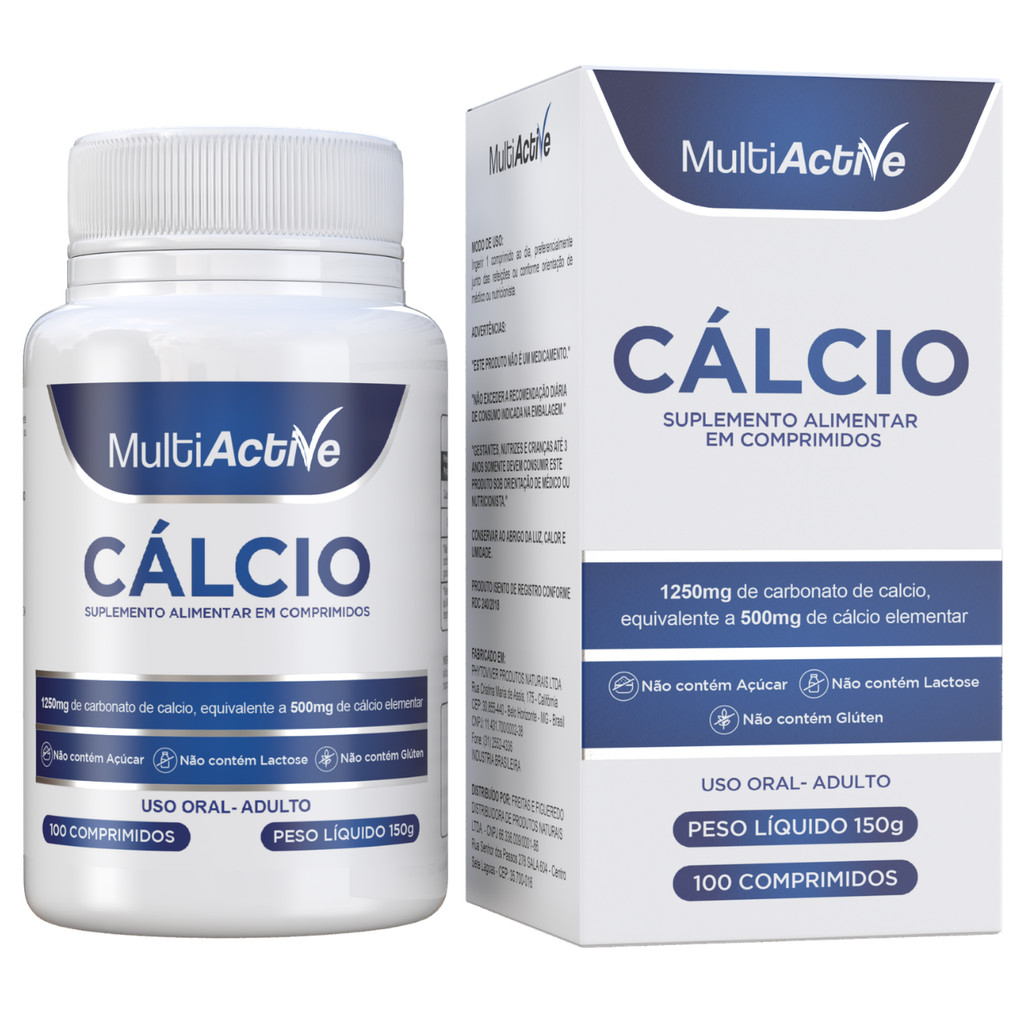 Calcio 500mg Vegano Sem Lactose e Gluten 100 Comprimidos Saude dos Ossos suplemento alimentar