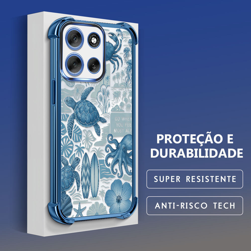 Capinha Anti-Queda Transparente Para Motorola Moto G56 5G Capa De Celular Macia Tartaruga Azul FS0533