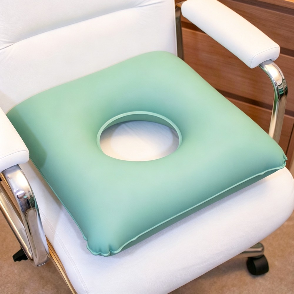 Almofada Ortopédica Quadrada com Orifício Inflável Conforto para Cóccix Anti-pressão Uso Casa e Escritório