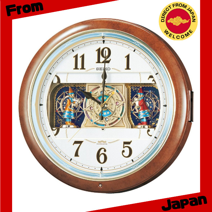 Relógio de parede Seiko, relógio musical analógico, 6 melodias, padrão de mármore marrom, RE559H