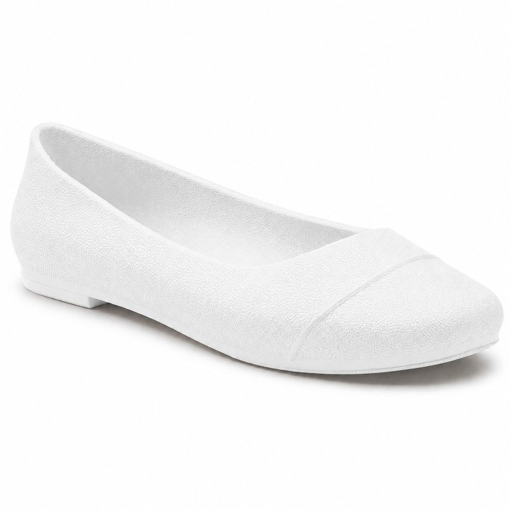 Sapatilha Feminina Elegante Bico Redondo Lisa Fechada Trabalho Social Confortável Antiderrapante Branco