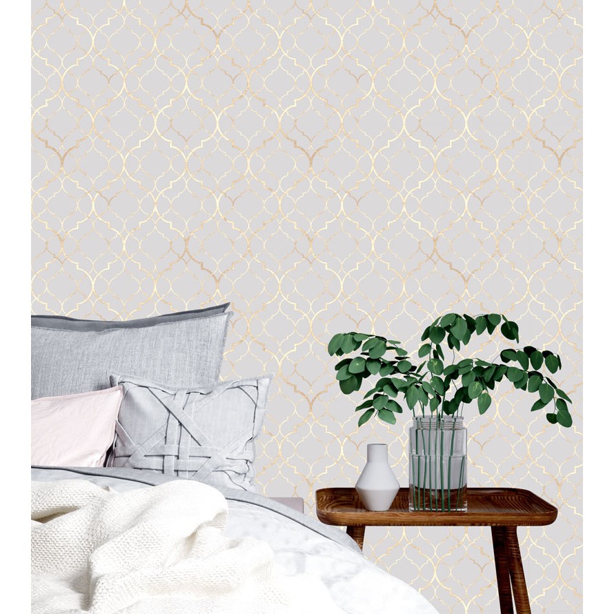 Papel de parede clássico Marrocos em tons de Cinza e Gold Para Quartos e Sala em Oferta na Shopee