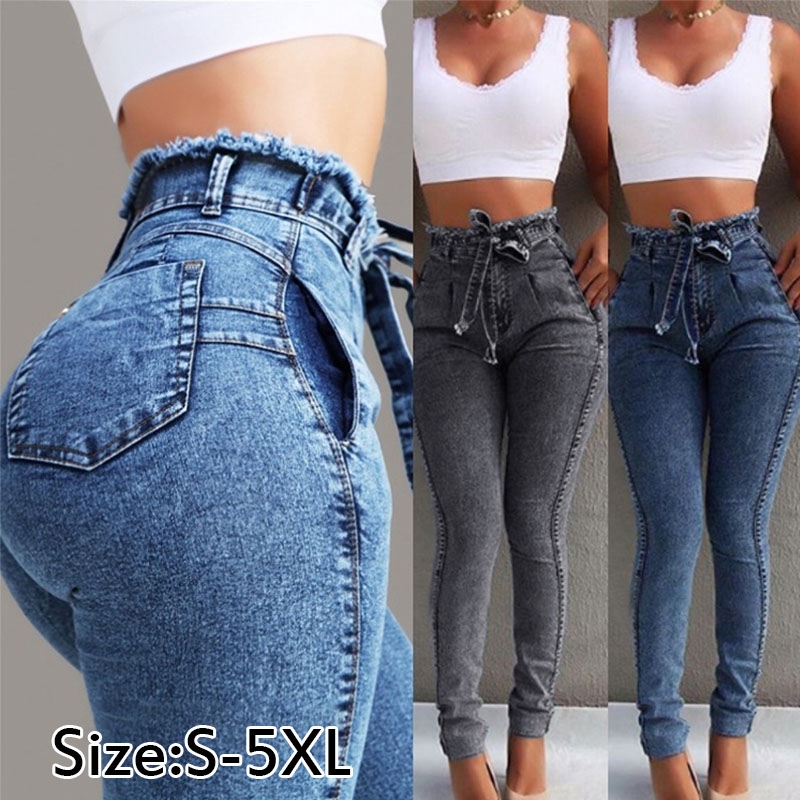 calça jeans feminina cintura alta com strech