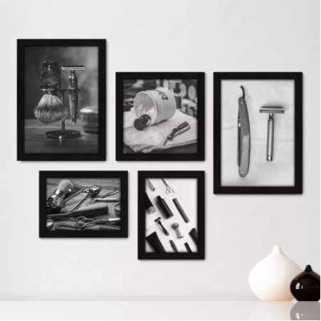 Quadros decorativos 5 peças mosaicos para sua sala ou quarto Barbearia Barbeiro Barbearia esponja PB