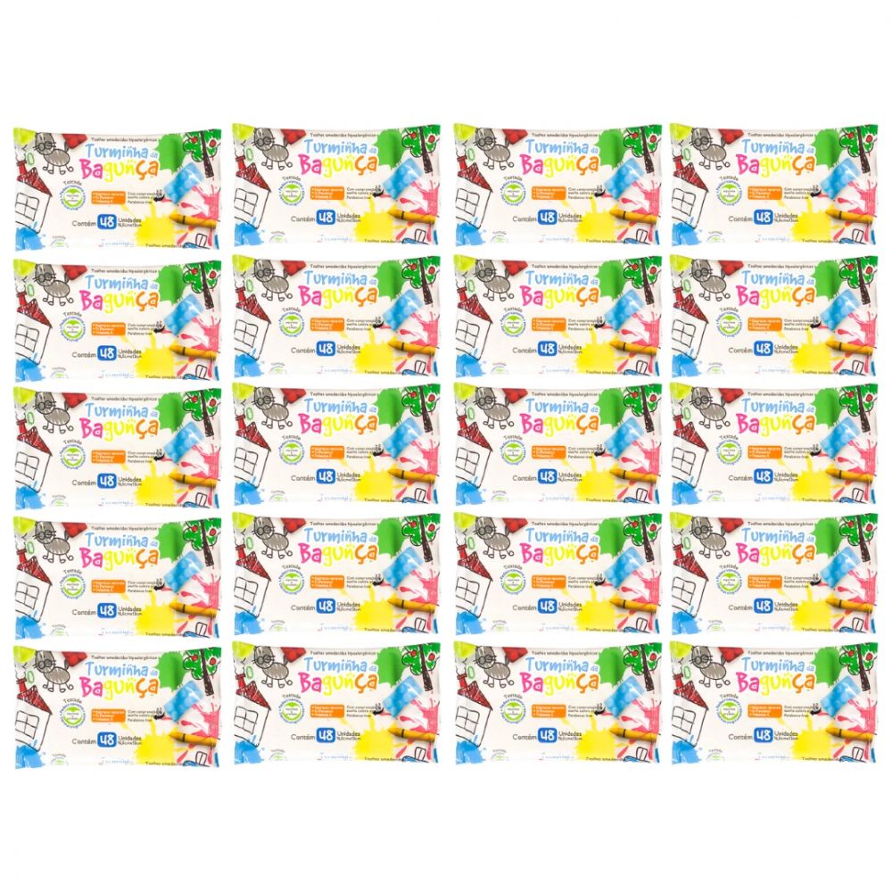 Kit com 20 Toalhas Umedecidas Turminha da Bagunça 48 Unidades