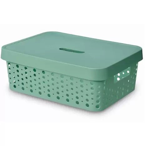 CAIXA ORGANIZADORA 11L COM TAMPA VERDE - CESTO ORGANIZADOR - 530 - USUAL UTILIDADES