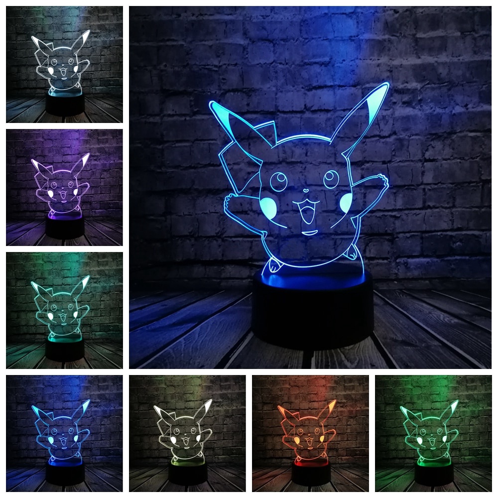 Anime Pokemon Pikachu Luminária LED 3D Noturna Presente e Decoração