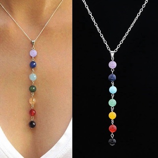 7 Chakra Reiki Contas De Cura Pedra Preciosa Colar De Pingente De Yoga Das Mulheres Equilíbrio Lapis Lazuli/Turquesa/Ametista/Esmeralda (Tamanho : 18/, Cor : Multicolor)