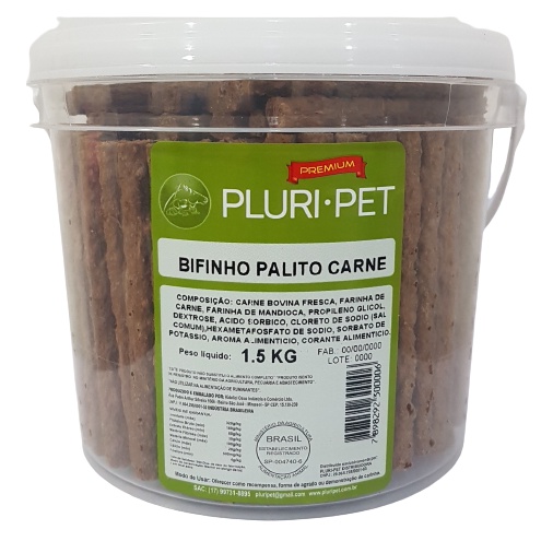 Bifinho Macio Palito - PLURI-PET - Sabor Carne Defumada - 1,5 Kg (Balde/Pote)