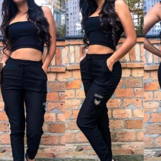 Calça Feminina Bomber Jogger Modelo Army Militar Com Bolso Lateral