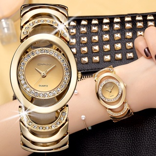CRRJU Relógio De Quartzo Feminino Dourado De Aço Inoxidável À Prova D