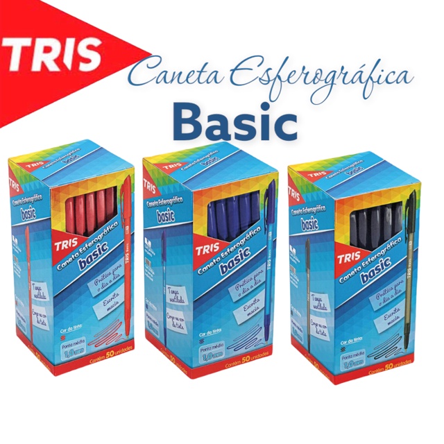 Caixa de Caneta Esferográfica Ponta Média Tris Basic 50 und de Canetas ...