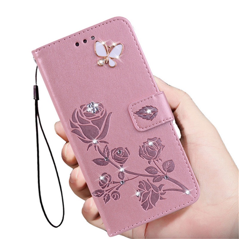 Capa Carteira De Couro Com Diamante Para Samsung Galaxy S10E/S10 Plus/A10/A30/A20/M10S/A40/A50/A30S/A50S/A60/M40/A70/A81