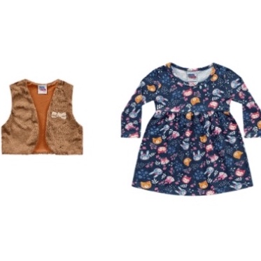 Conjunto Vestido Manga Longa + Colete Feminino Estampado Bebê Infantil Kiko E Kika REF. 08049