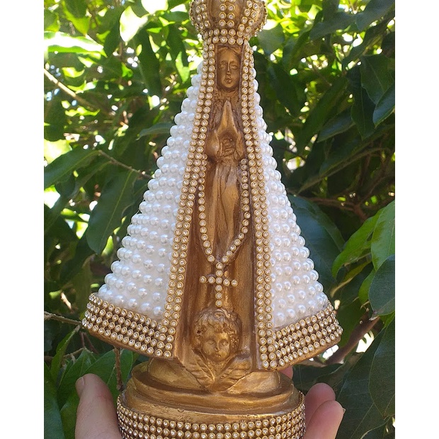 Nssa Senhora Aparecida de pérolas 22cm Personalizada Porta Aliança Casamento Lembrancinha Presente