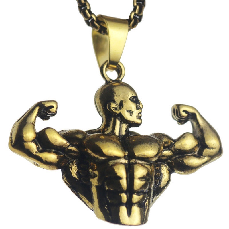 Colar Masculino Dourado Com Pingente De Estátua Muscular/Braço De Musculação em Oferta na Shopee