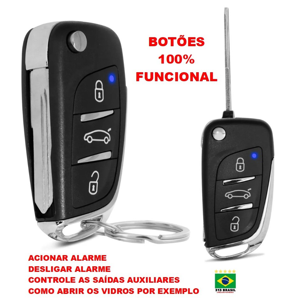 Chave Canivete Com Lâmina Txc Compativel Com Alarme Look Out 3 Botões Preto Alarme Automotivo