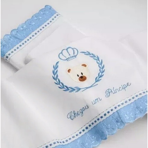Jogo de Lençol para Berço de Bebe Menino Azul bebe Chegou um Principe - Kit Lençol bebe Menino Azul Bebe 100% Algodão