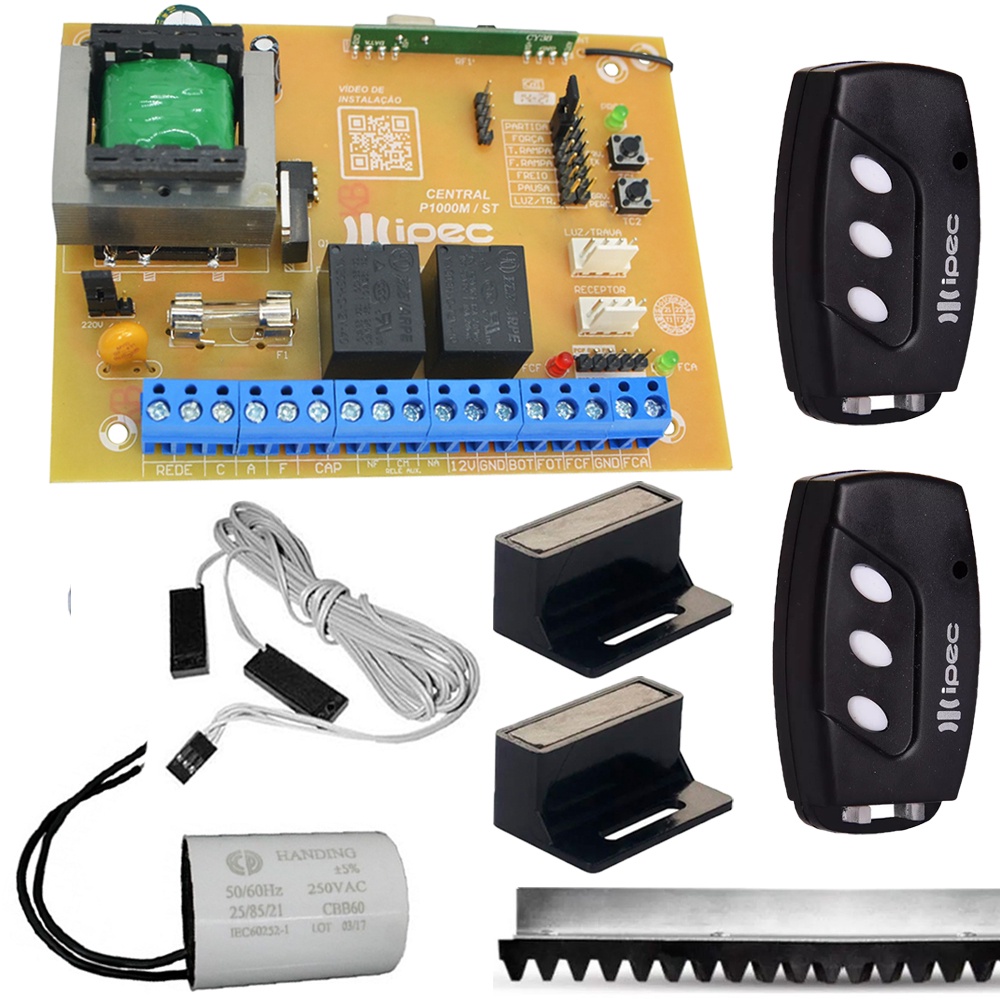 Placa Central Motor Rossi Compatível com Mx30 Kx30 Controles 3 mts Cremalheira Sensor Fim de Curso Capacitor de Partida