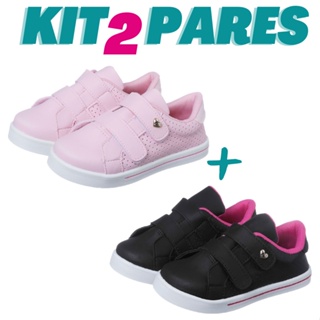 Kit 2 Pares de Tênis Infantil Feminino Casual Preto e Rosa Kidstep em Oferta na Shopee