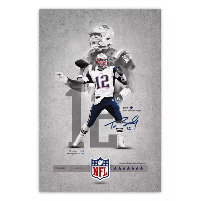 quadro decorativo lendas do esporte tom brady 12 decoração 60x40 cm