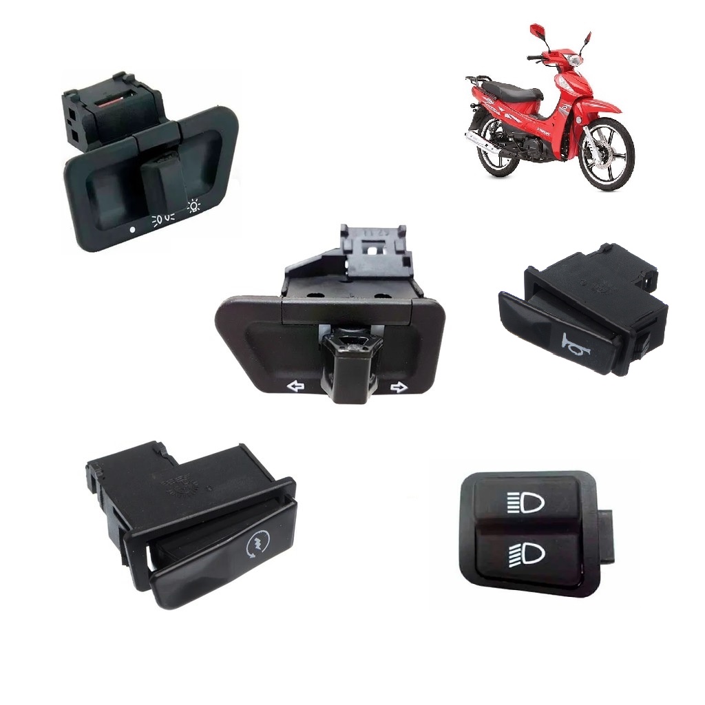 Kit Botão Interruptor do Pisca + Farol Liga/Desliga + Botão do Farol Alto/Baixo+ Botão da Partida + Botão da Buzina Kasinski Soft 50 e Win 110