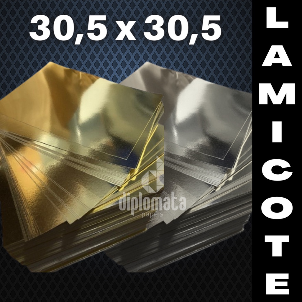 Papel Lamicote 255g Dourado / Prata 30,5x30,5 cm (Brasilcote) para Topo de Bolo ! 30,5x30,5cm em Oferta na Shopee