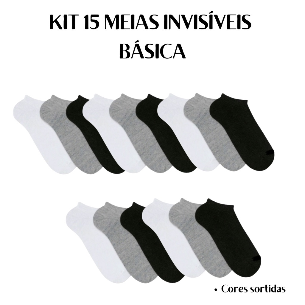 Kit Meias 15 Pares Cano Invisível Basica 39/43 Soquete Nova em Oferta na Shopee