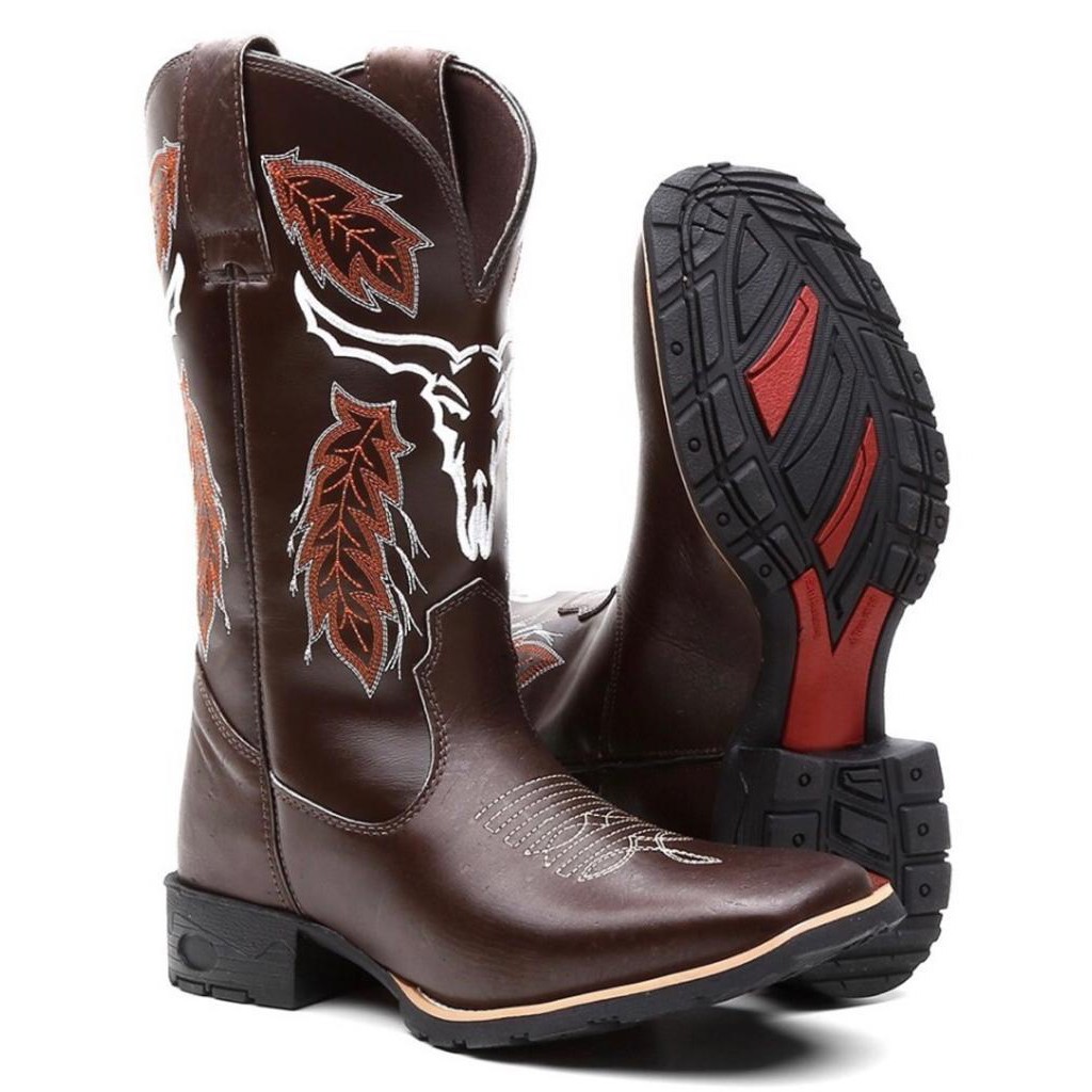 Bota Botina Texana Masculina Country Bico Quadrado Cara De Boi Café em Oferta na Shopee