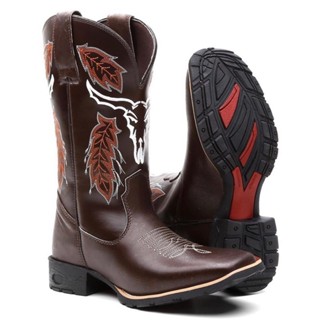 Bota Botina Texana Masculina Country Bico Quadrado Cara De Boi Café em Oferta na Shopee