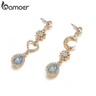 Bamoer AIE070 Brincos De Tarraxa Coração Com Cristal Hipoalergênico De Liga Retrô/Bijuteria Fashion Para Meninas E Mulheres