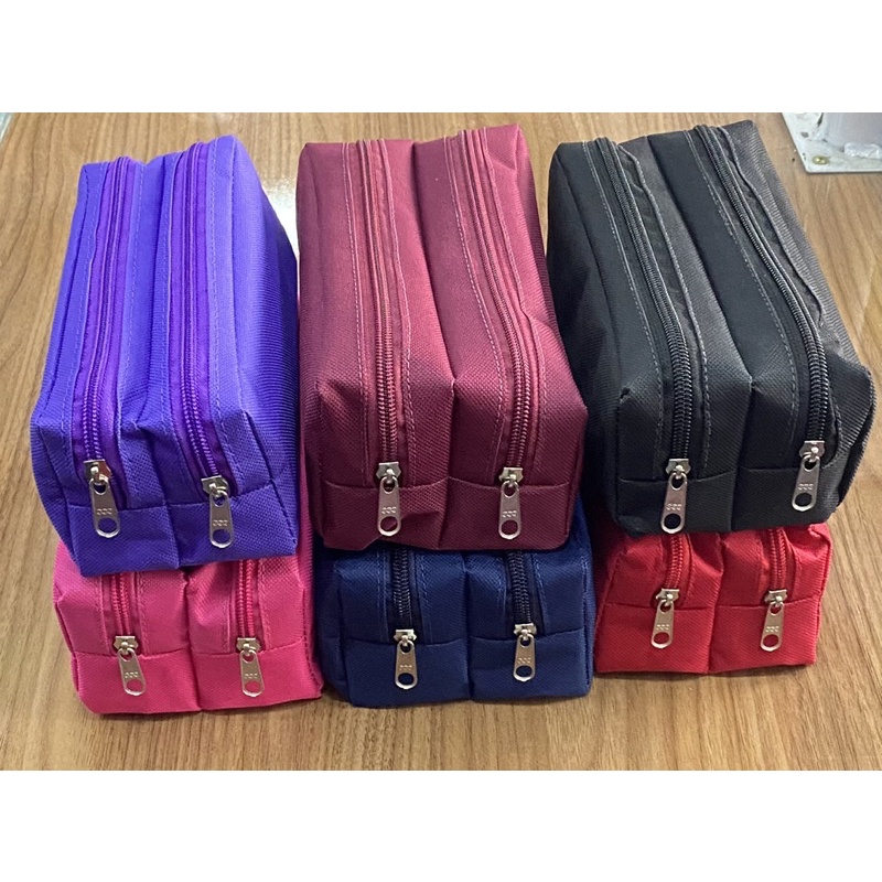 Estojo Escolar 2 Divisórias Zíper Duplo Porta Lápis Simples Universitário Escolar Escritório Liso Colorido em Oferta na Shopee