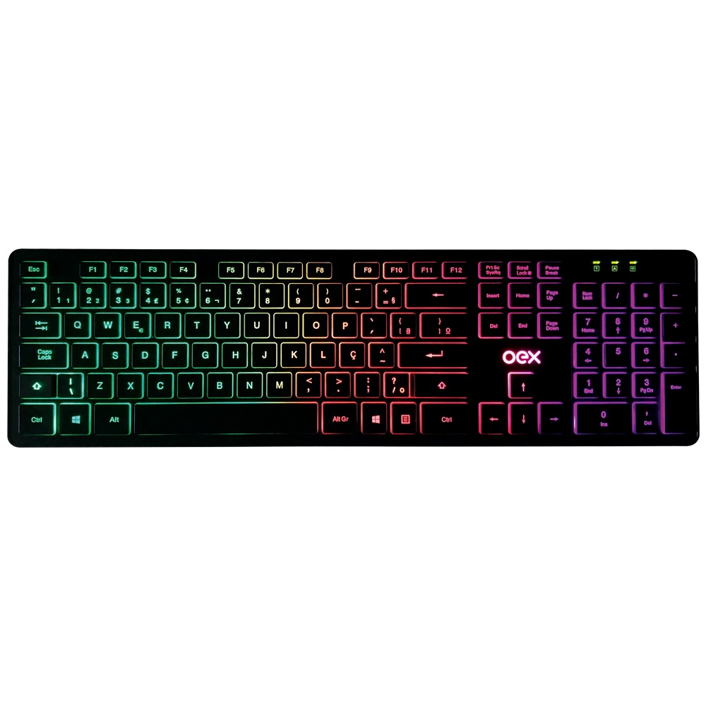 Teclado Gamer Com Fio Oex Flat SuperSlim Para Computador Notebook TC303 RAINBOW
