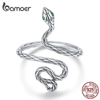 Bamoer Dedo Anel De Prata Esterlina Cobra Do Punk Escuro Projeto 925 Tamanho Ajustável Moda Jóias Para As Mulheres & Meninas Presentes BSR199