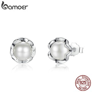 Bamoer Brinco De Tarraxa De Prata Esterlina 925 Com Pérola Culturado Branco/Bijuteria Para Na Água