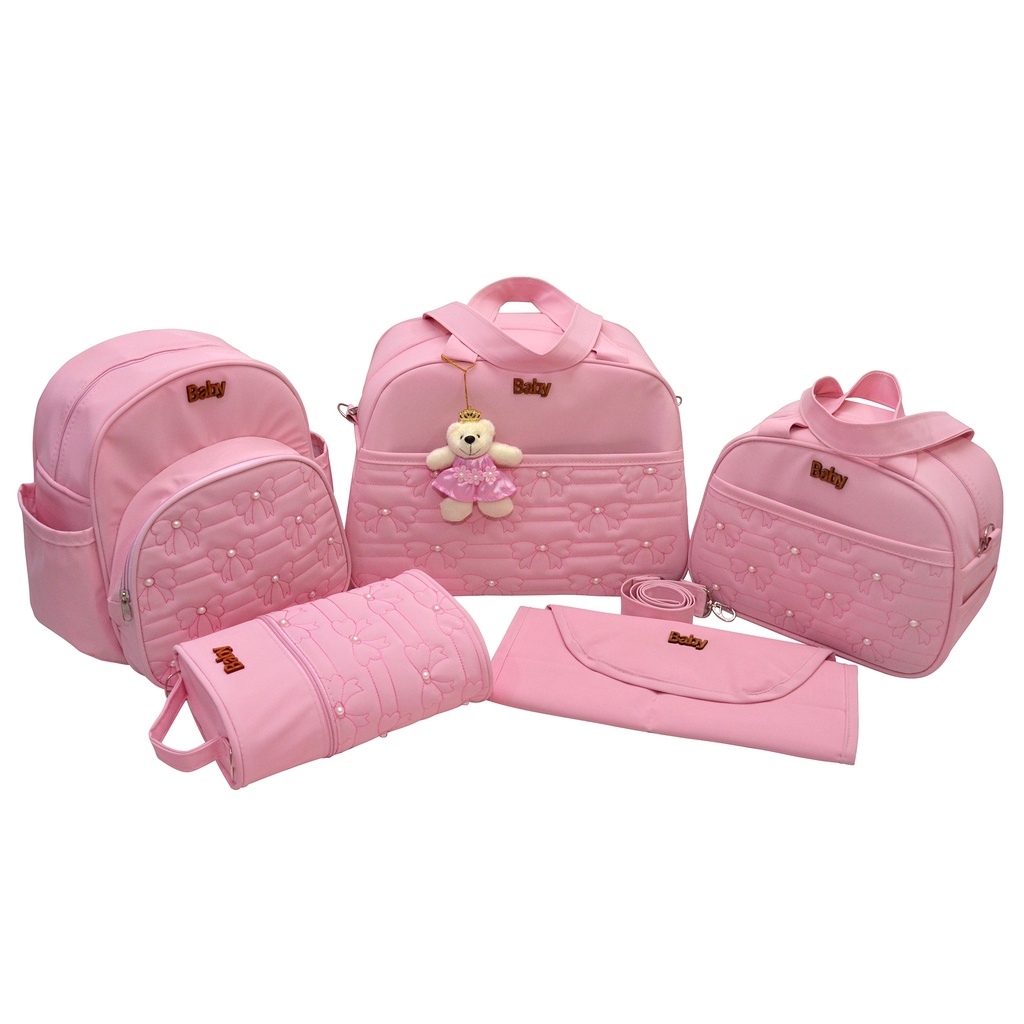 Kit bolsa/Mochila maternidade bebê gestante feminino/menina 5 peças luxo Melhor preço para gravida enxoval