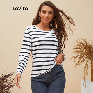 Lovito Camiseta Casual Básica Listrada L15X151 (Preto)
