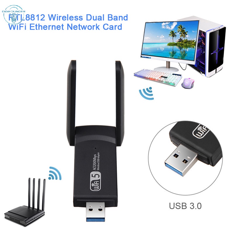 Dual Band Wireless 2.4G 5.8G Adaptador USB WiFi 1200 Mbps Placa De Rede Com Antena Dupla USB3.0 Receptor Para PC Computador