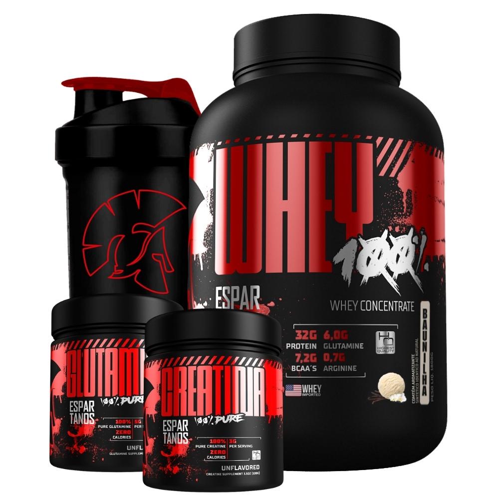 Kit Whey Concentrado + Creatina + Glutamina + Shaker