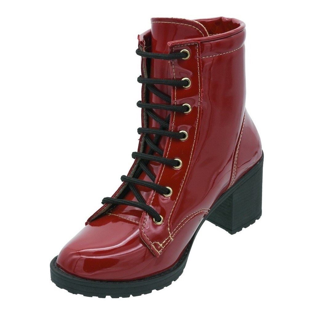 Bota Coturno Salto Alto Tratorado Feminino Gv75 vermelho verniz em Oferta na Shopee