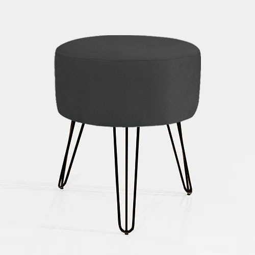 Puf, Puff Para Sala, Puff Redondo, Hall De Entrada, Suede Preto Pés aramados Preto