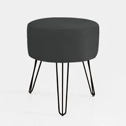 Puf, Puff Para Sala, Puff Redondo, Hall De Entrada, Suede Preto Pés aramados Preto