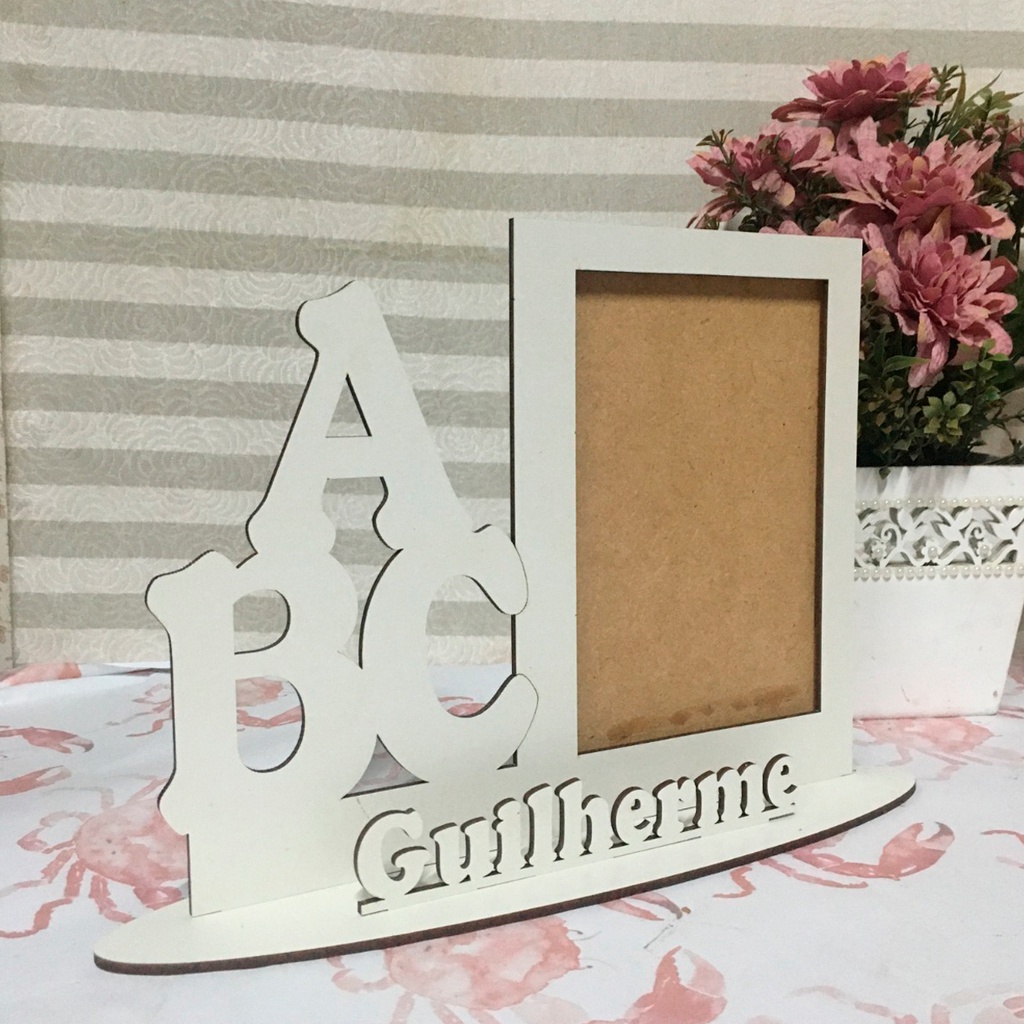 Moldura Para Fotos Lembrancinha ABC Com Nome Personalizavel Feito Em Mdf Branco Kit C/ 10 Peças