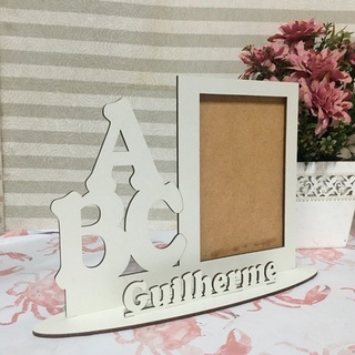 Moldura Para Fotos Lembrancinha ABC Com Nome Personalizavel Feito Em Mdf Branco Kit C/ 10 Peças