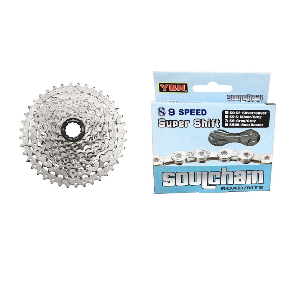 Cassete K7 Sunrace 9v 11-40 Index Mtb + Corrente Yaban 9v